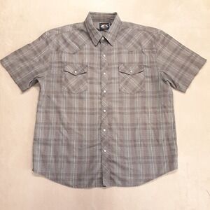 Vintage Falcon Bay Mens SS Pearl Snap Button Shirt 2XL Gray Plaid RN#0100734